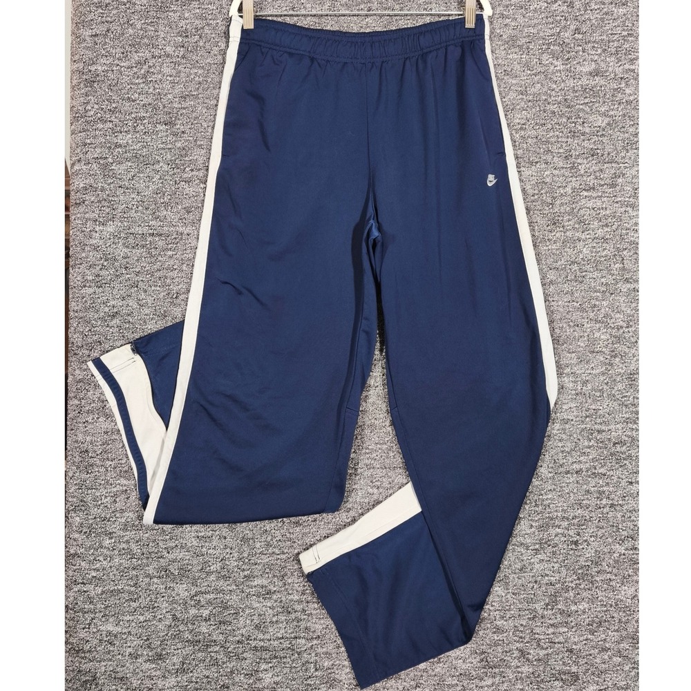 Vintage 90s Nike Track Pants Navy Blue White Stripe XL Ankle Zip Athletic Mens